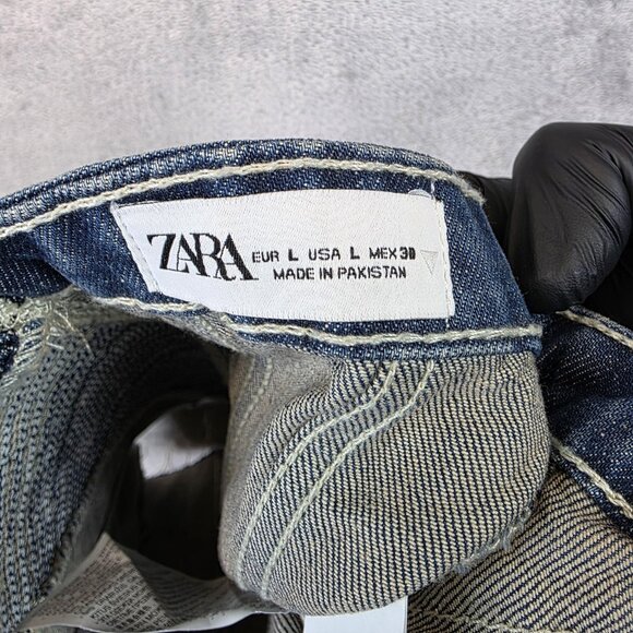 Zara Denim Corset Bustier Top Womens Large Blue Button Front Smocked Strapless - Picture 7 of 9